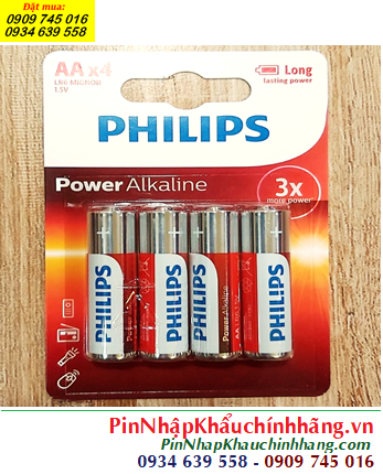 Philips LR6P4B/97; Pin AA 1.5v Philips Power Alkaline LR6P4B/97 chính hãng (Loại vỉ 4viên)